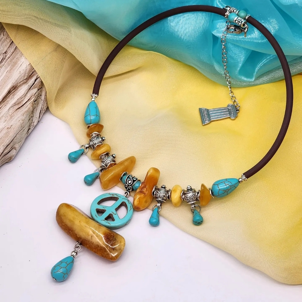🇺🇦 Peace for Ukraine Designer Pendant Natural Ukrainian AMBER Raw Nugget